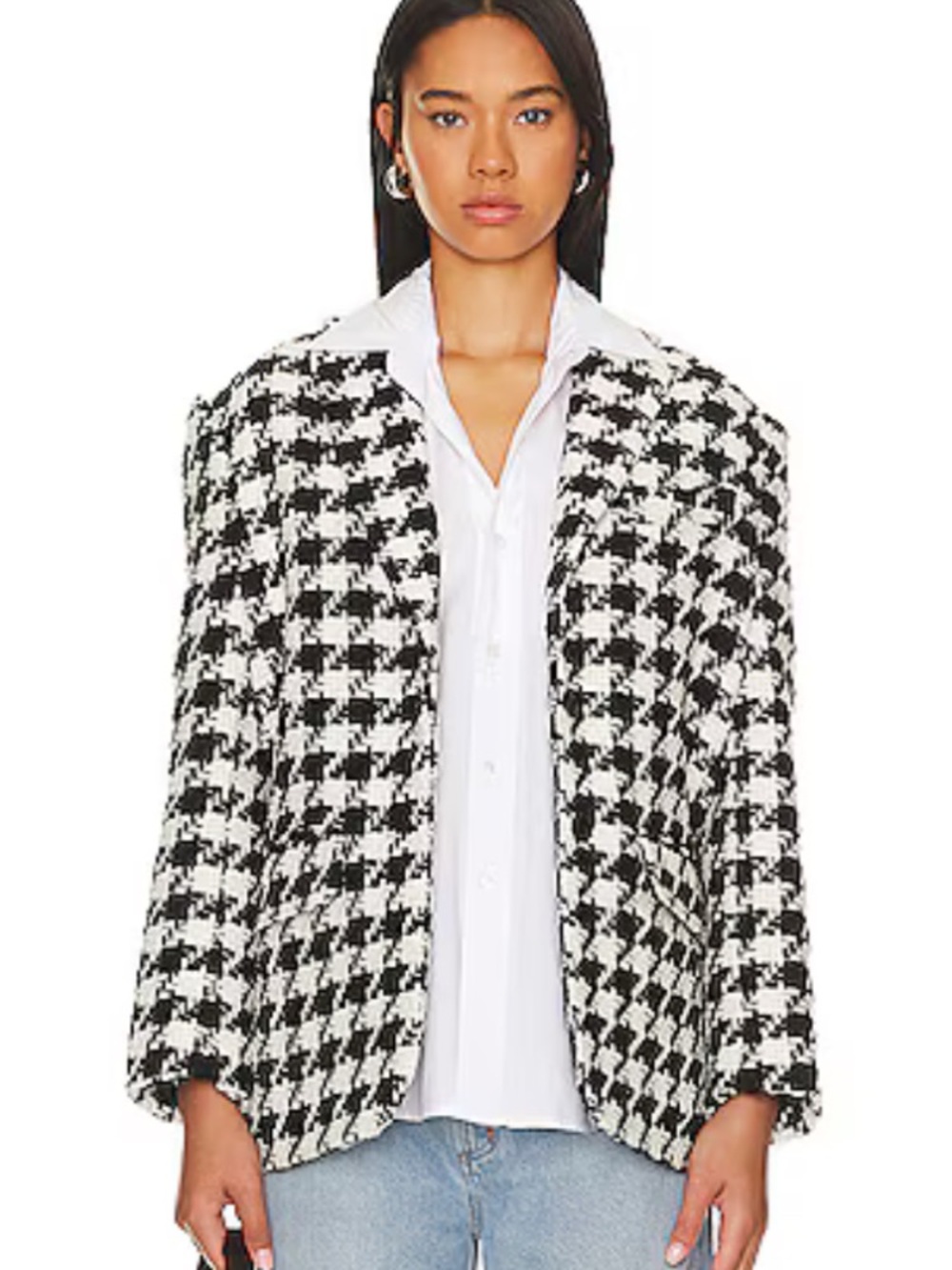 Anine Bing Quinn Black & White Houndstooth Blazer